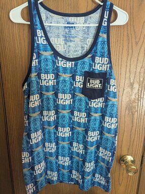 Bud‎ Light Beer Anheuser- Busch Tank Top Shirt w/ Pocket Blue-Men's M